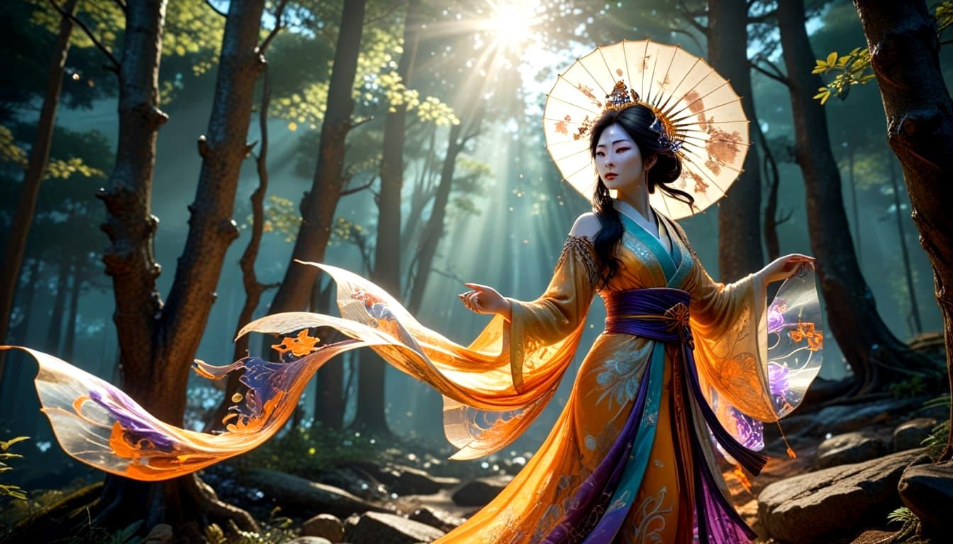 Amaterasu Walks Through Forest: 3D Videogame Graphics