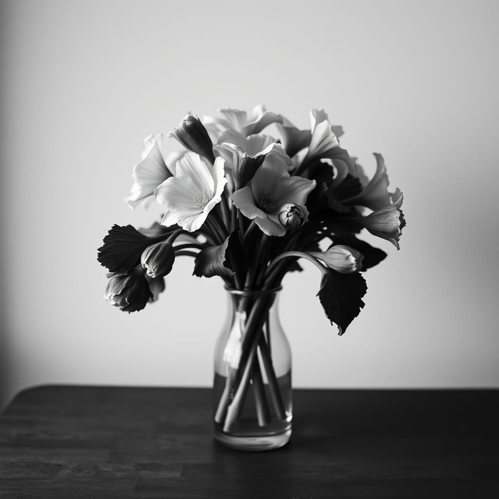 Monochrome Rhubarb Flowers Still Life Photograph
