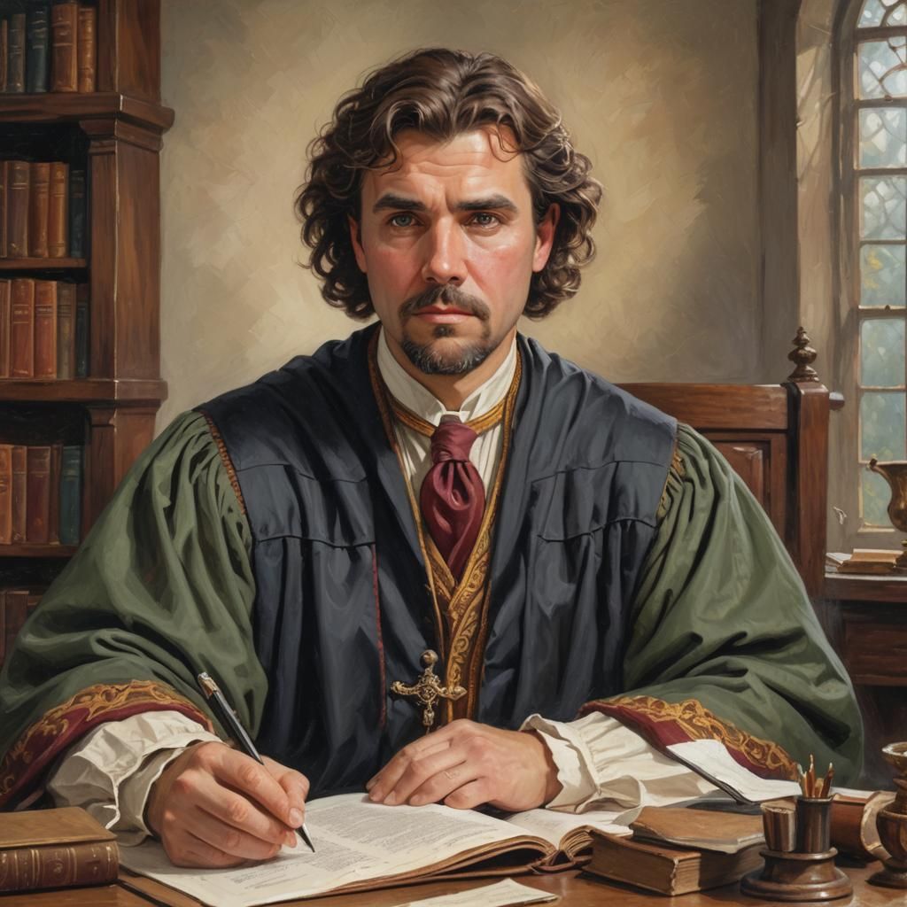 Man in University Robes in Kinkade Style