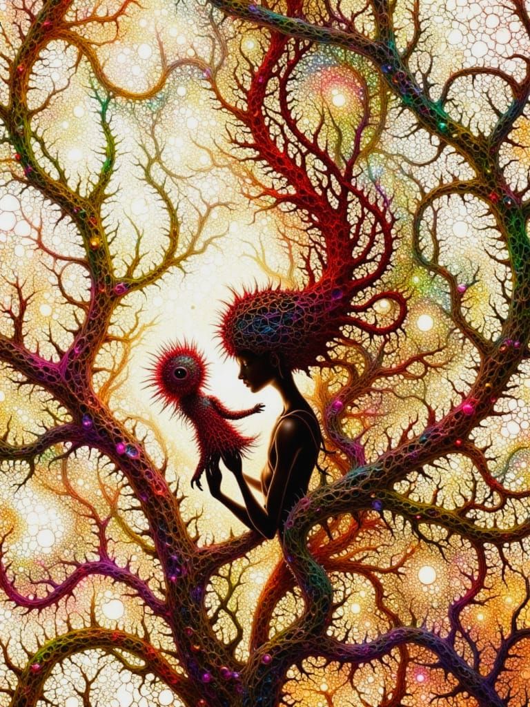 Divine Elven Child with Web-Eared Doll