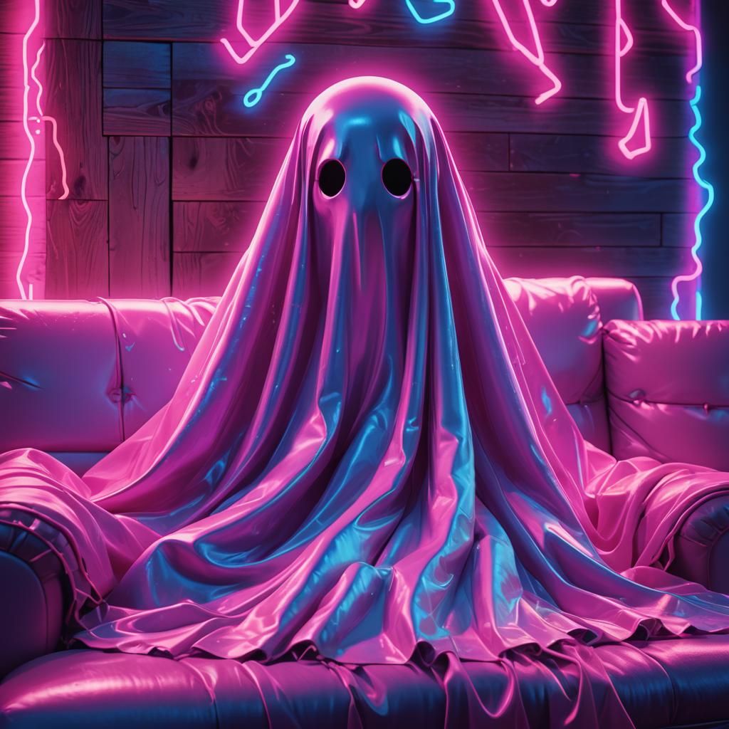 Neon Ghost on Sofa in Synthwave Style