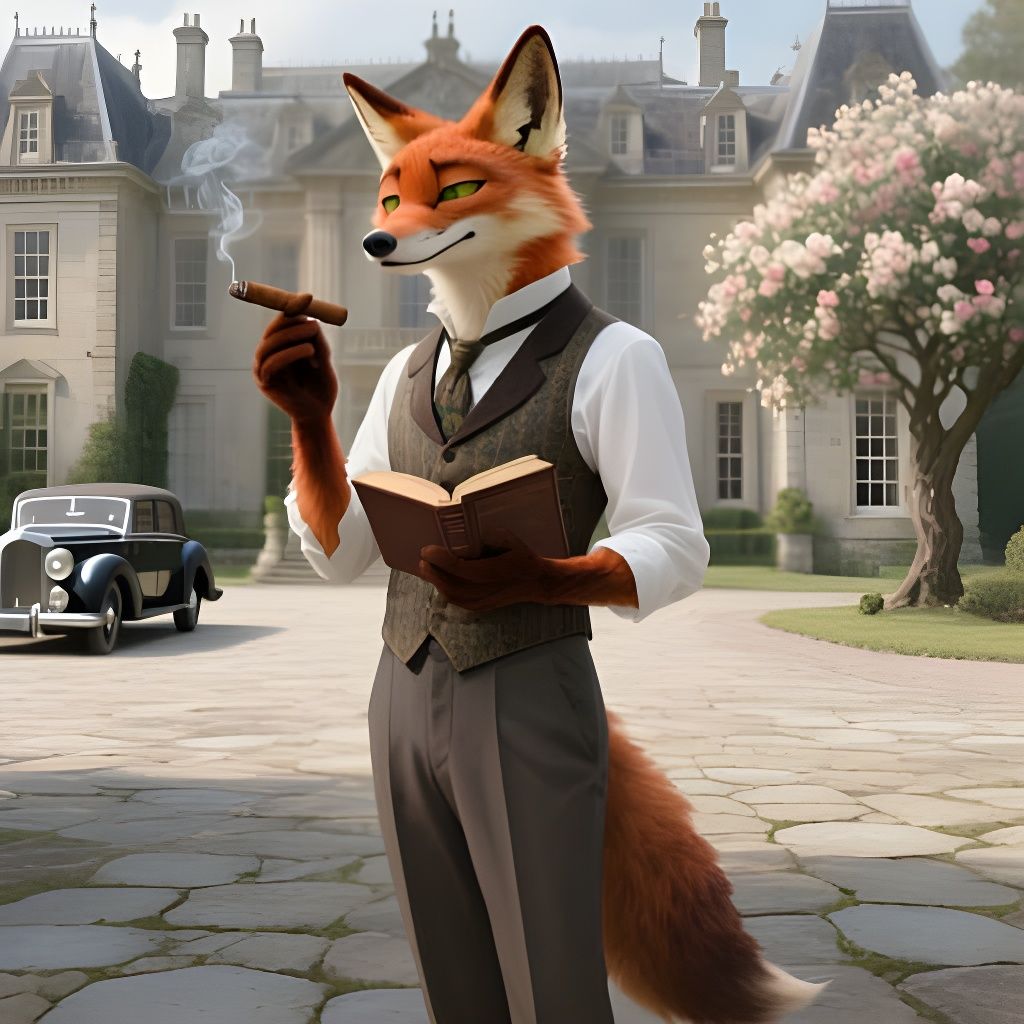 Fox Gentleman in Vintage Attire at Manor House