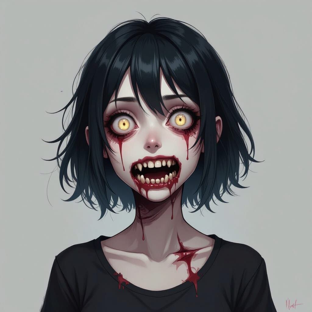 Anime-Style Monster Creature with Stretched Jaw