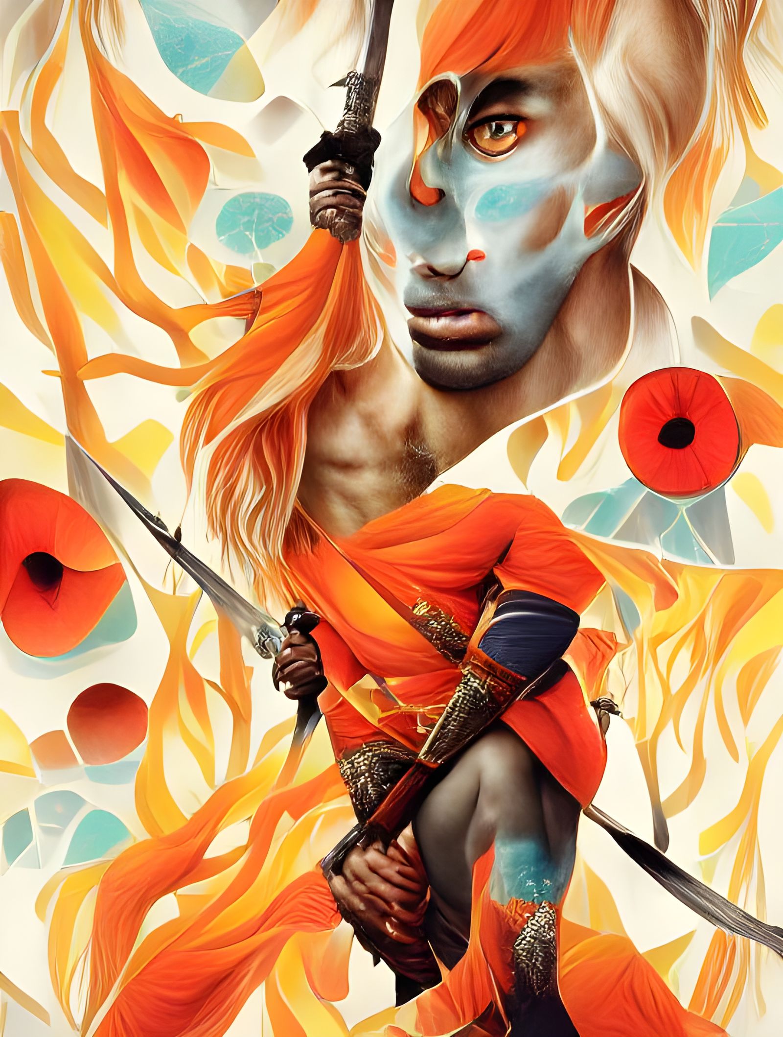 Fierce Fire-Eyed Warrior in Fantasy Art Style