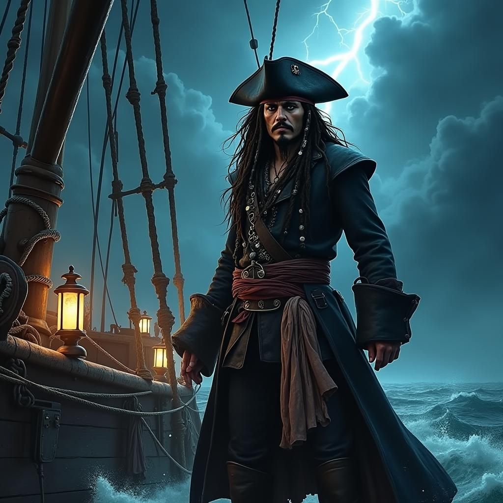 Captain Jack Sparrow in Storm, Matte Painting Style