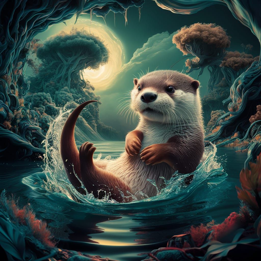 Cute River Otter in a Fantastical Landscape