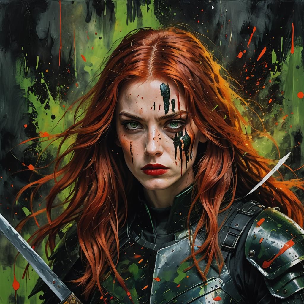 Armored Woman Portrait with Knife-Paint Technique