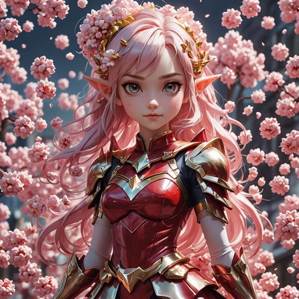 Cherry Popcorn Elf Superhero in 3D Anime Art