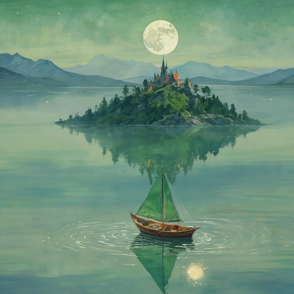 Surreal Emerald Isle Rises from Diamond Lake