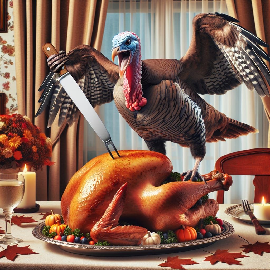 Thanksgiving Turkey Theft: A Humorous Holiday Scene