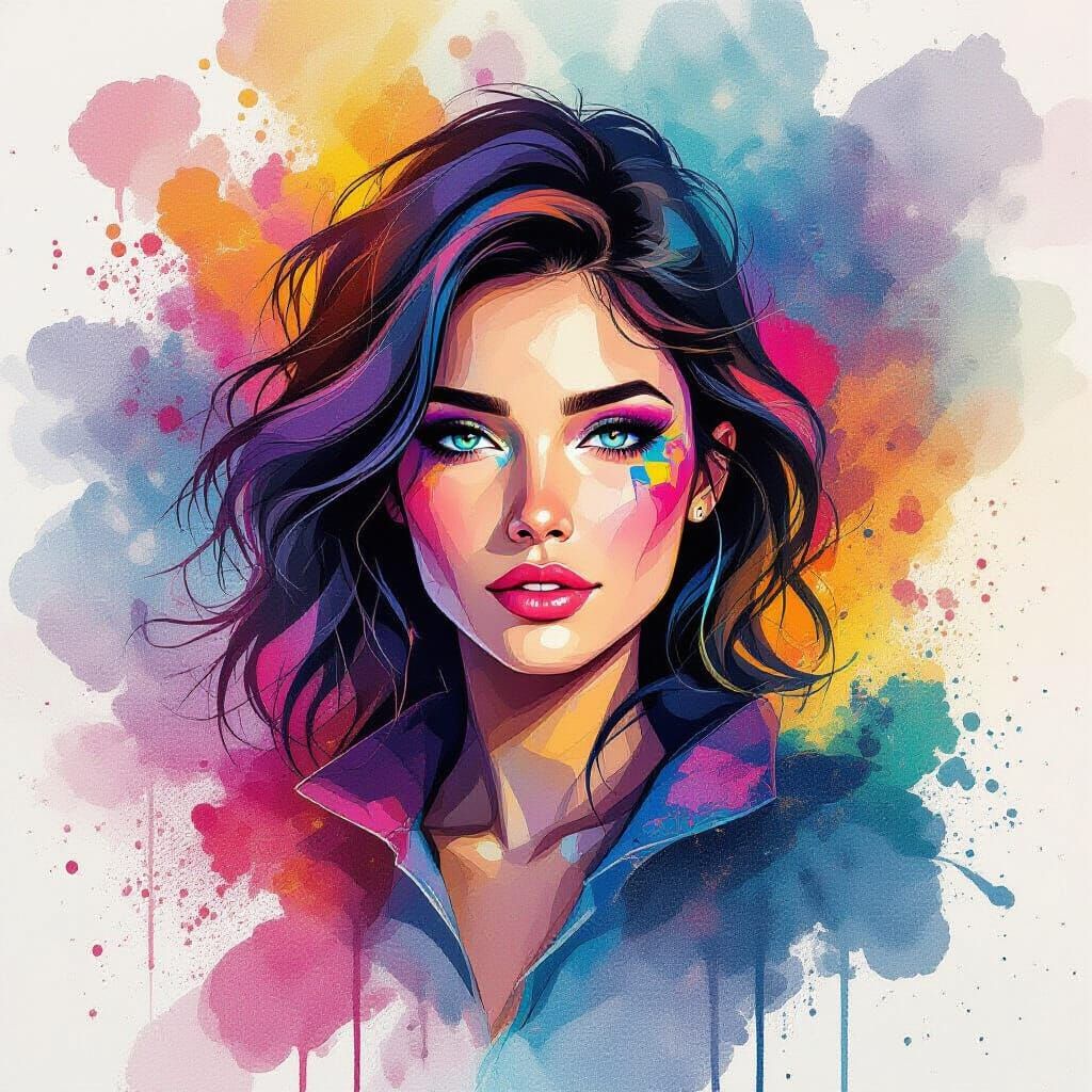 Kaleidoscopic Ink Splatters in Digital Watercolor Style