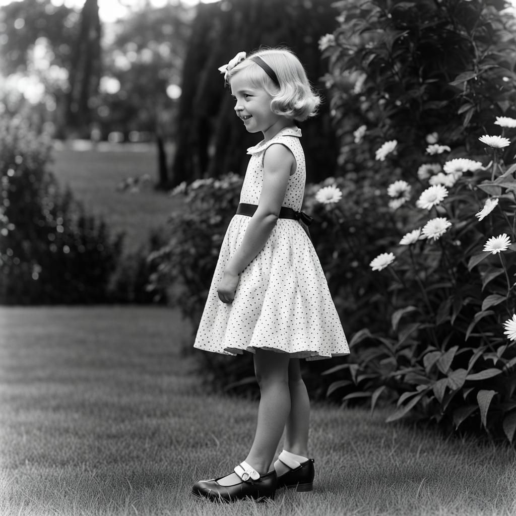 1950s Portrait of a Smiling Blonde Girl in Garden