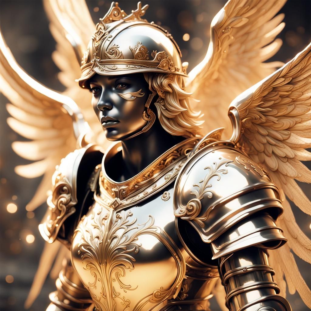 Angel Knight Portrait in Gold Armor