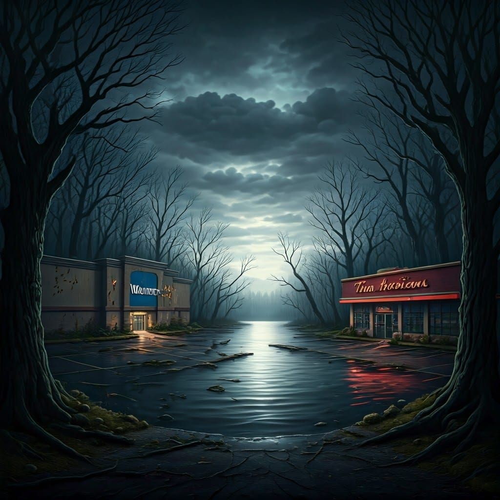 Abandoned Lakefront Parking Lot in a Haunting, Dreamlike Atm...