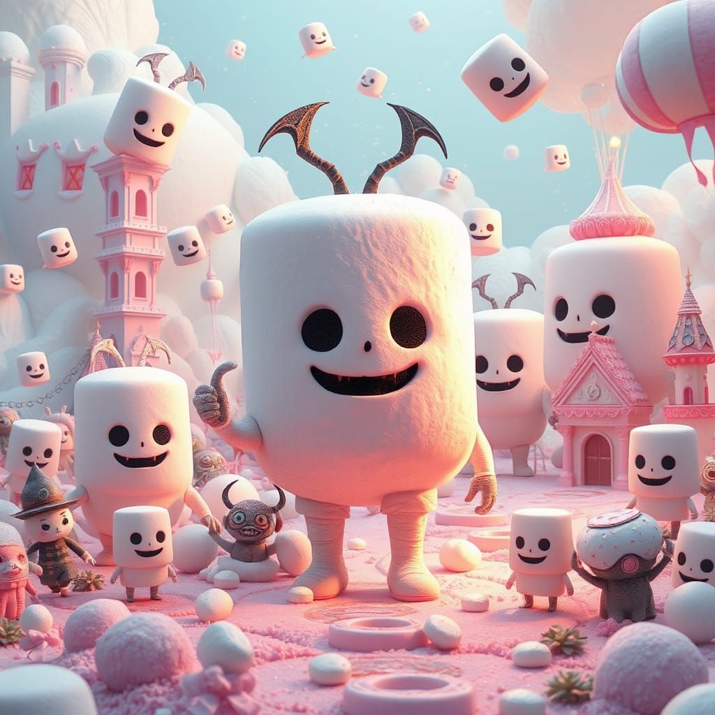 Marshmallowpunk World with Sinister Marshmallows in Graffiti...