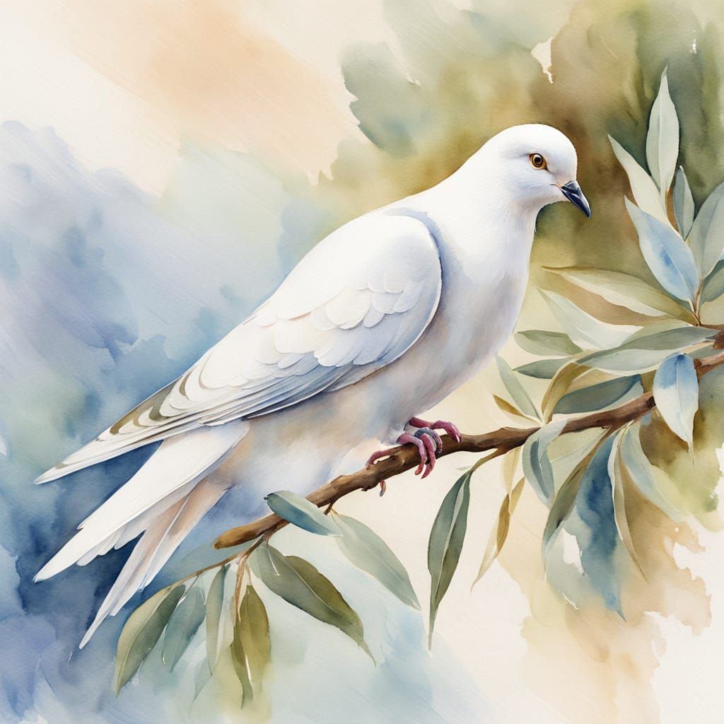 Whimsical Watercolour Dove with Olive Branch