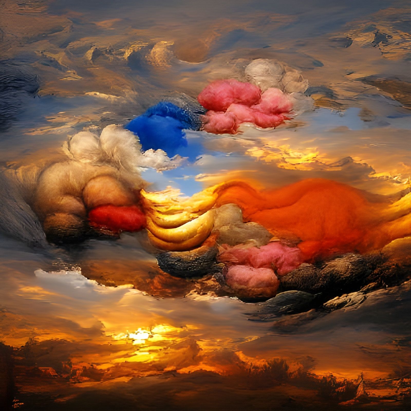 Renaissance Painting of Colorful Sunset Clouds