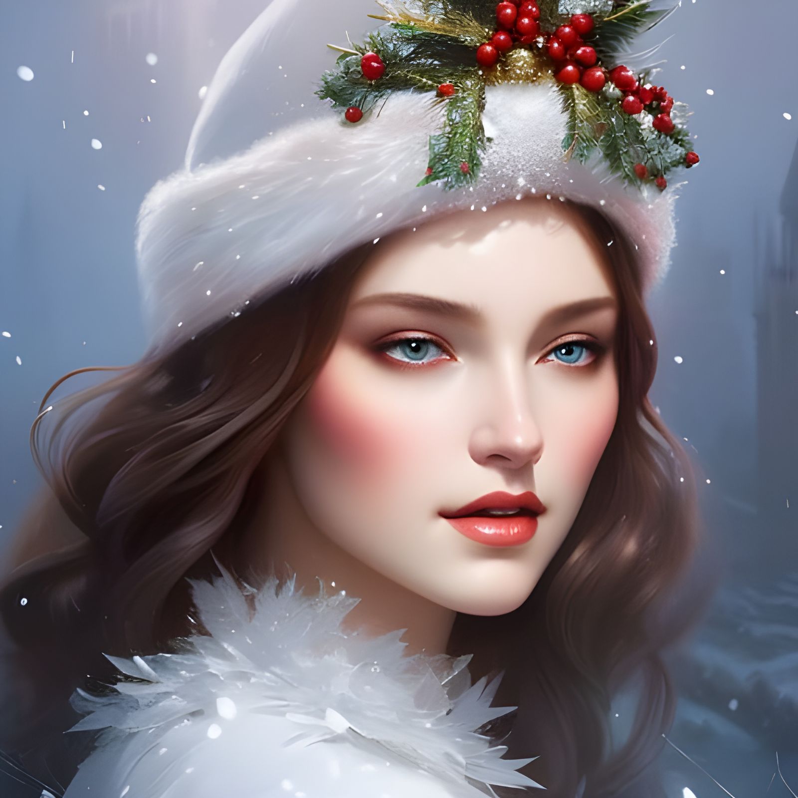 Snow Princess Portrait in Detailed Digital Art Style
