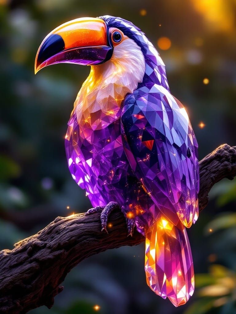 Amethyst Toucan Sculpture in Vibrant Crystal