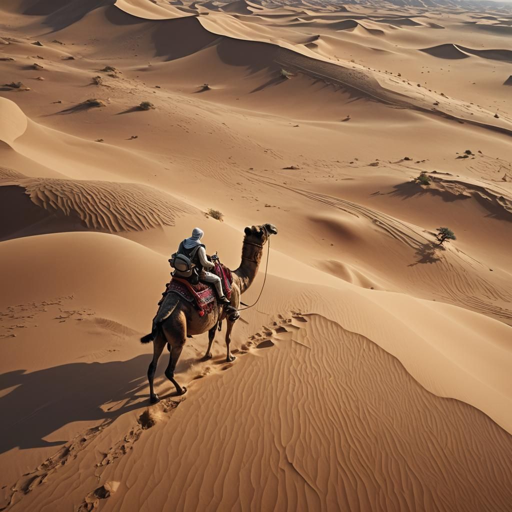 Hyperrealistic Desert Journey on Camel