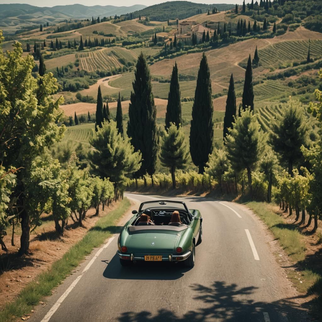 Tuscany Road Trip in Sports Car: Cinematic Film Still