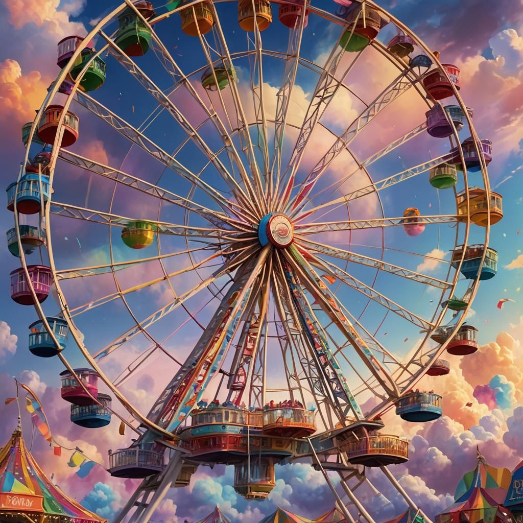 Giant Ferris Wheel Reaching into Clouds: Fantasy Art