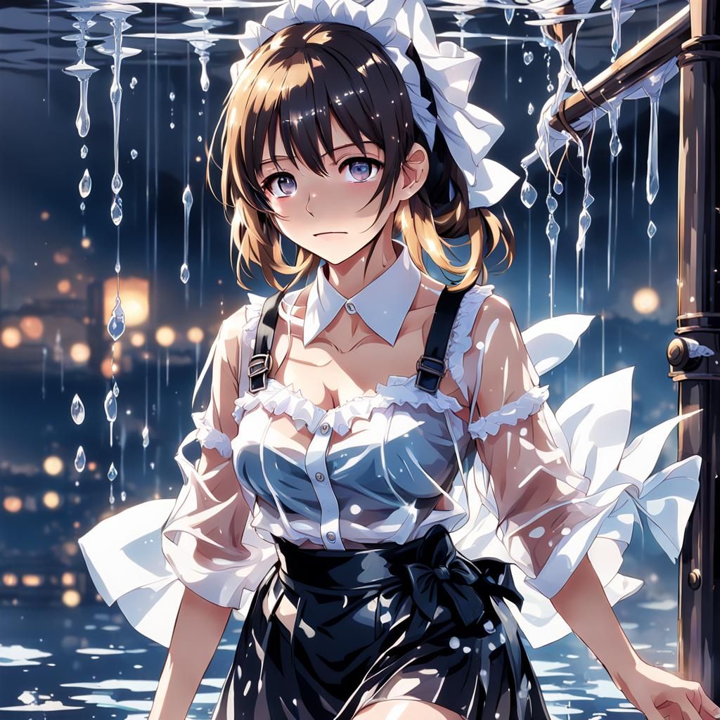 Provocative Anime Maid in Wet Clothing