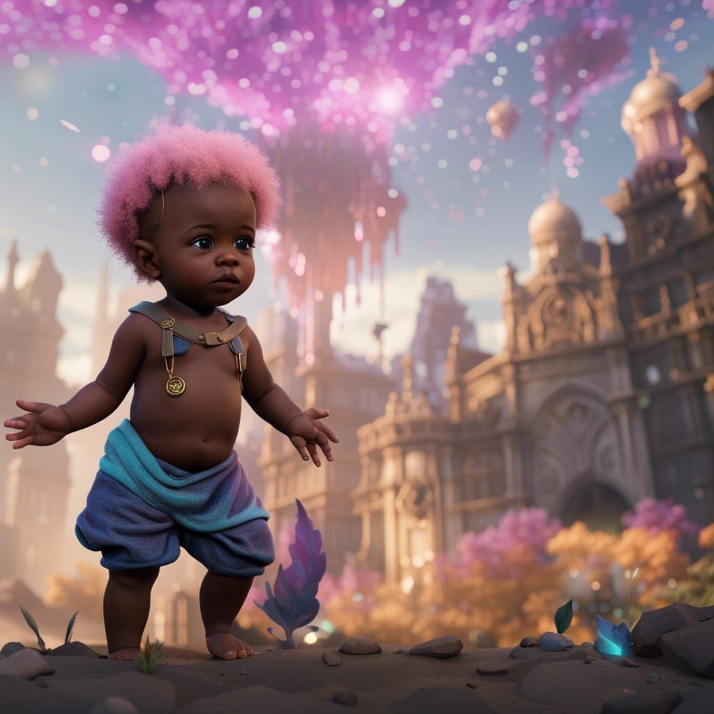 Cute Black Baby in Detailed Matte Painting