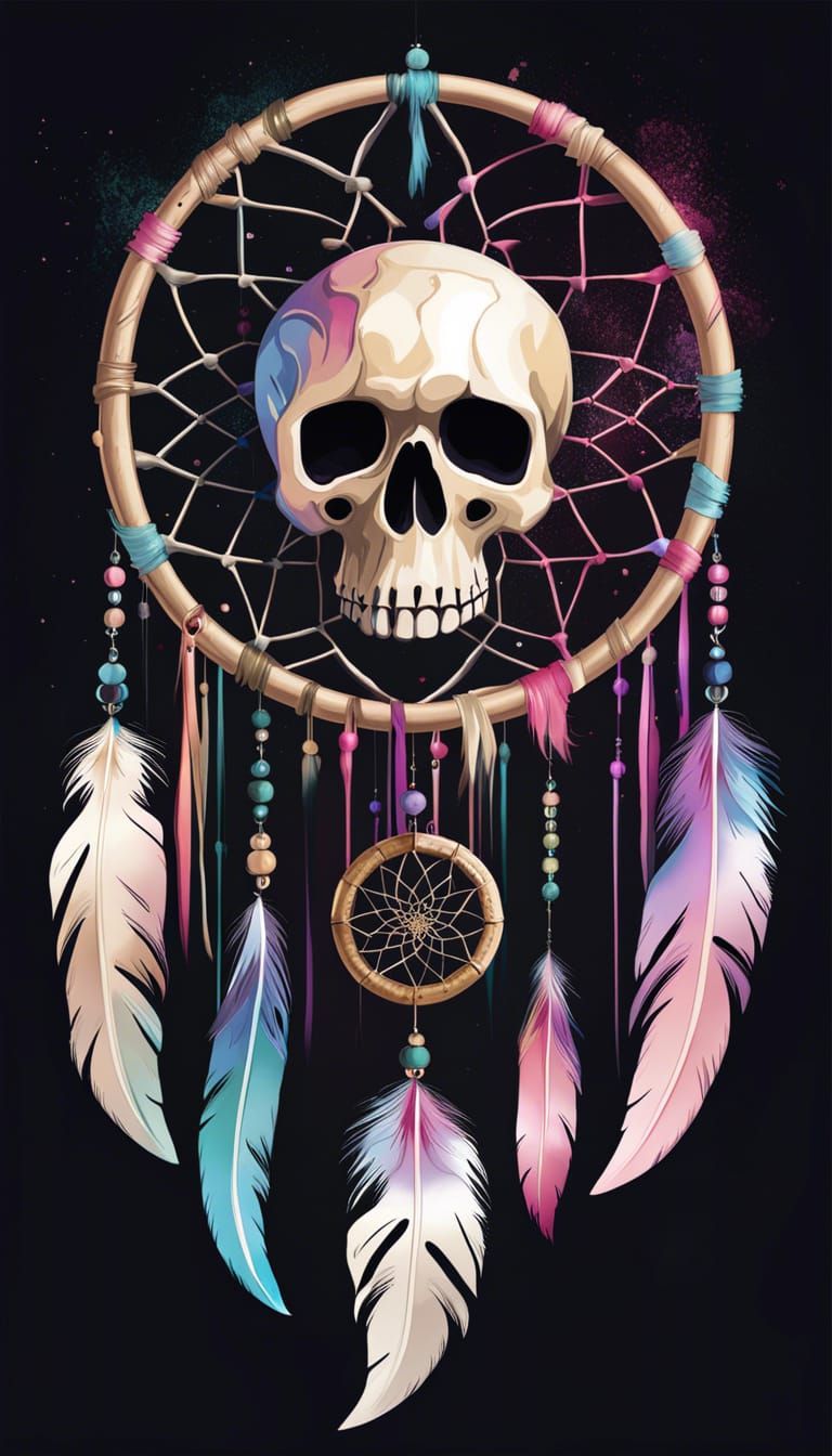 Undead Dream Catcher in Digital Watercolor Painting