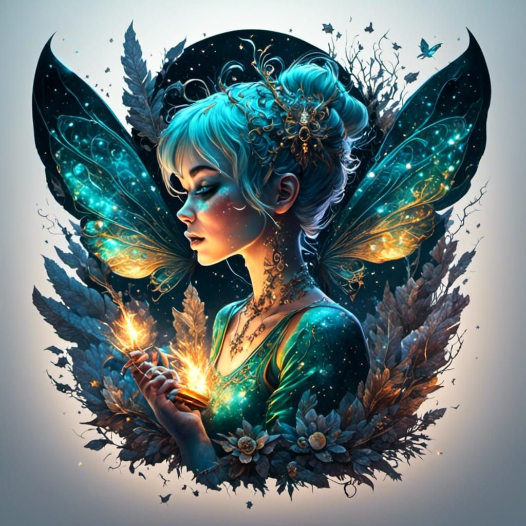 Gothic Tinkerbell Smoking with Tattoos in Astral Art