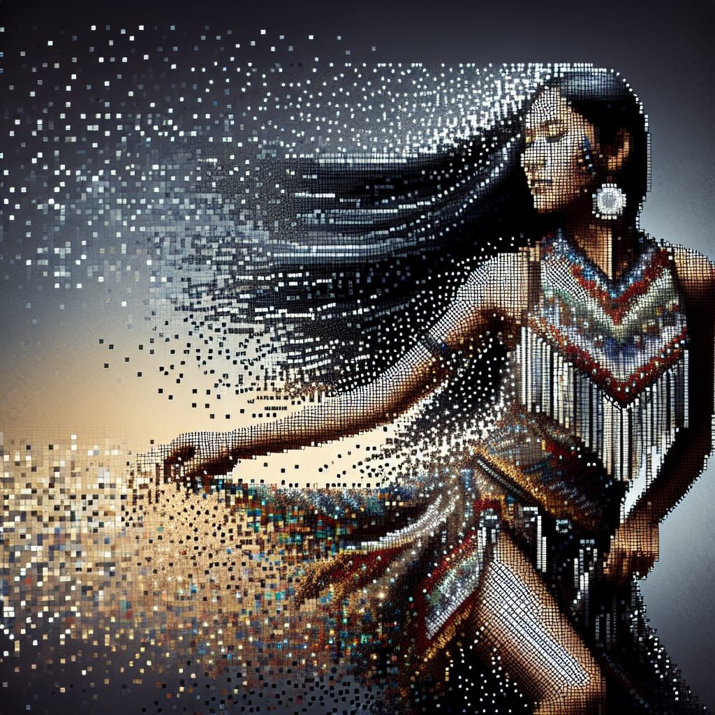 Native American Woman Dancing in Digital Mosaic Art
