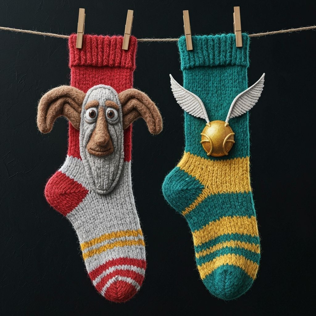 Harry Potter Socks: Dobby and Golden Snitch in Impasto Oil