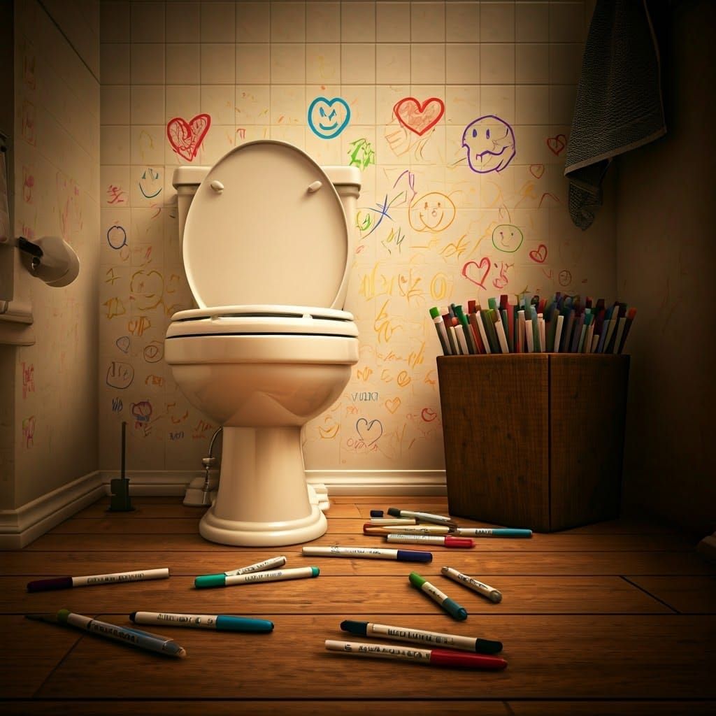 Child's Marker Drawing in Family Bathroom
