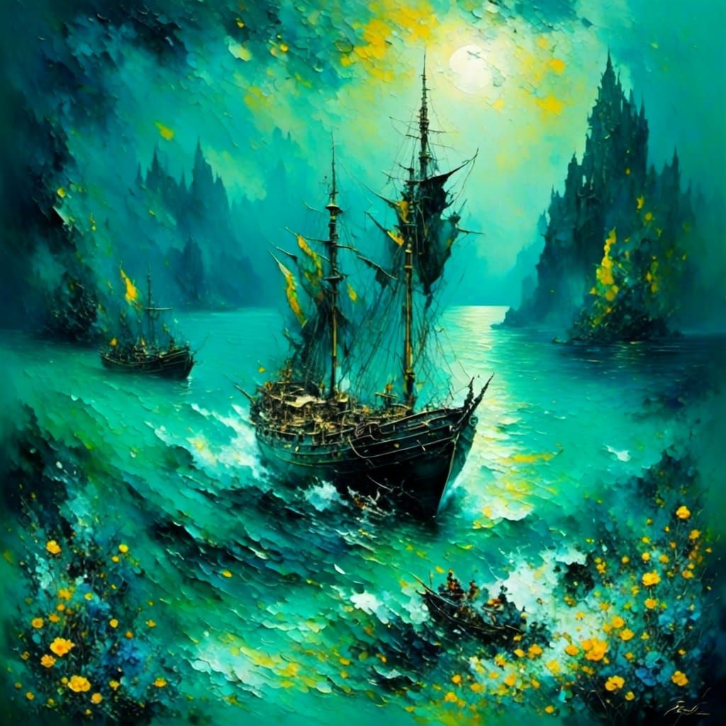 Mediterranean Seascape in Antique Watercolor Style