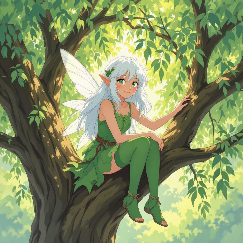 Anime Fairy Perches in Tamed Whomping Willow Tree
