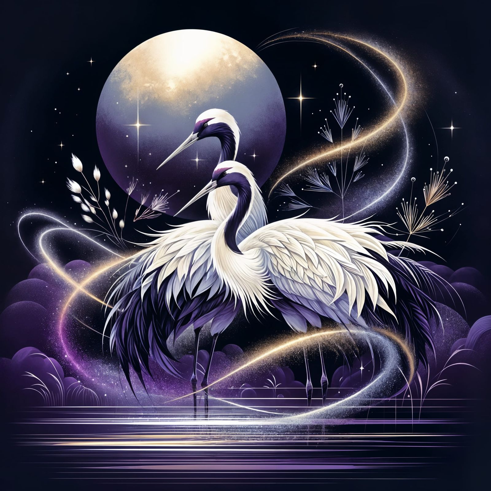 Ethereal Cranes in Celestial Harmony