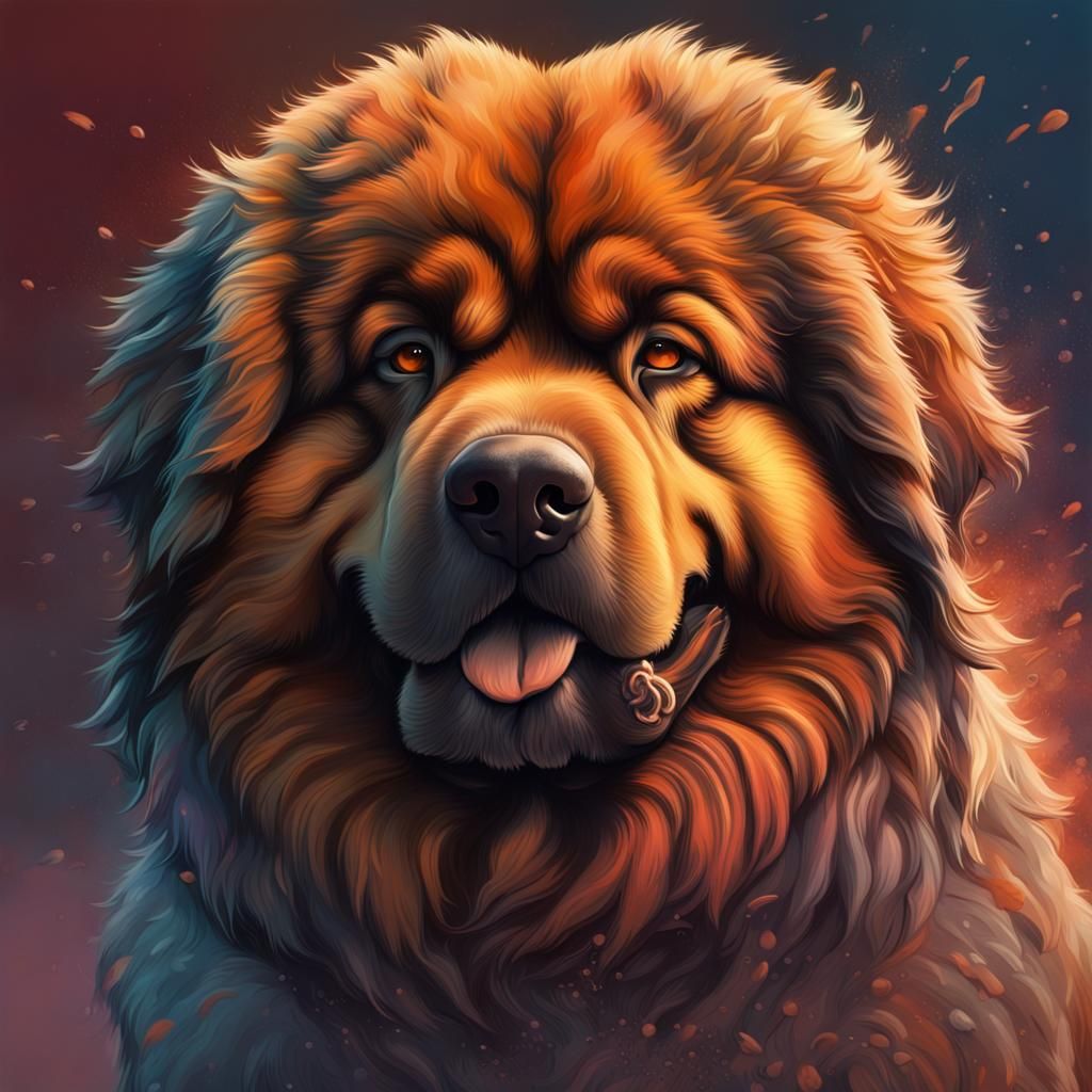 Hyperrealistic Tibetan Mastiff Cerberus Splash Art