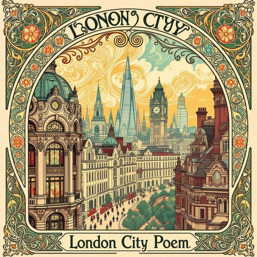 Art Nouveau London City Poem with Floral Motifs