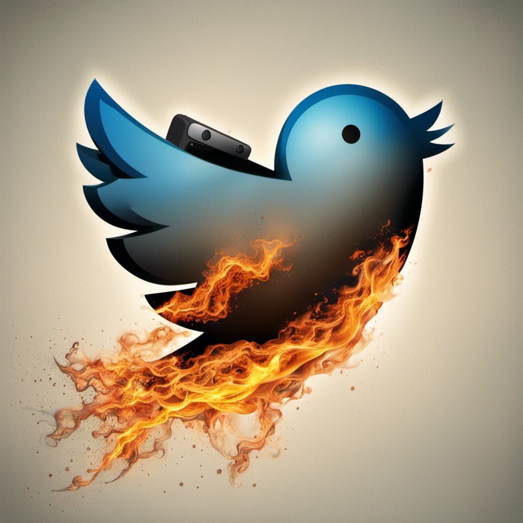 Burning Twitter Logo Symbolizes Social Media's End