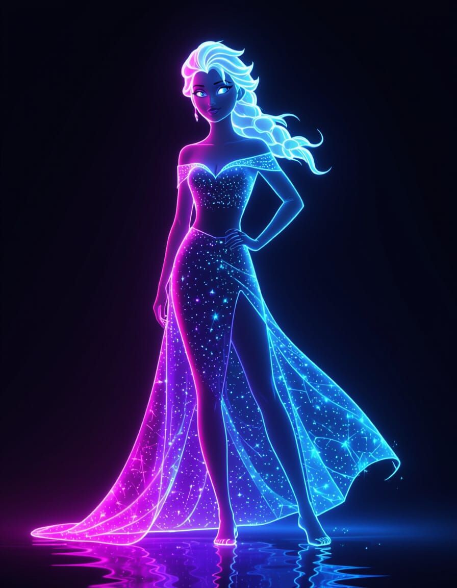 Princess Elsa in Beach Outfit as Ghost Silhouette Drawing
