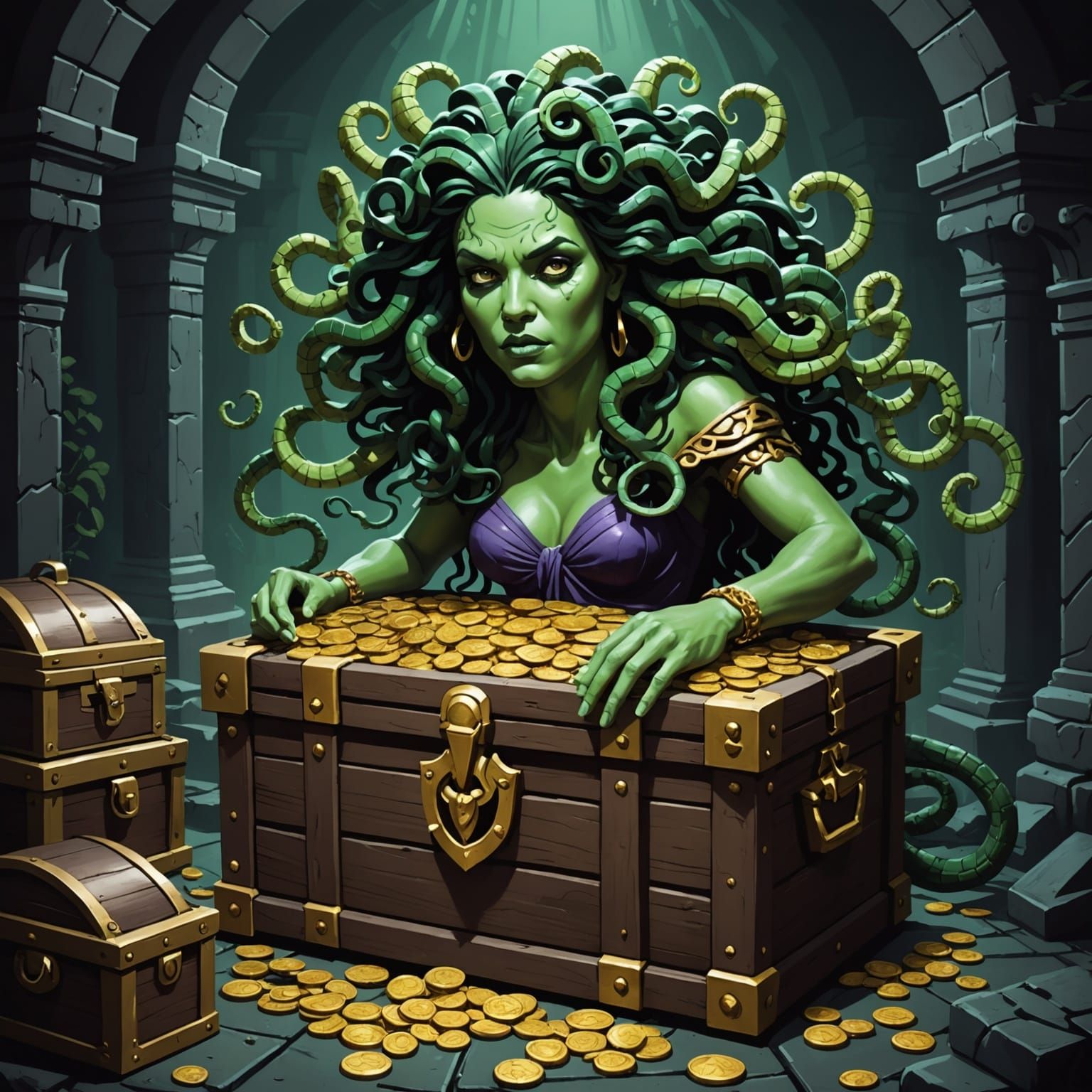 Sinister Medusa Guarding Treasure Chest