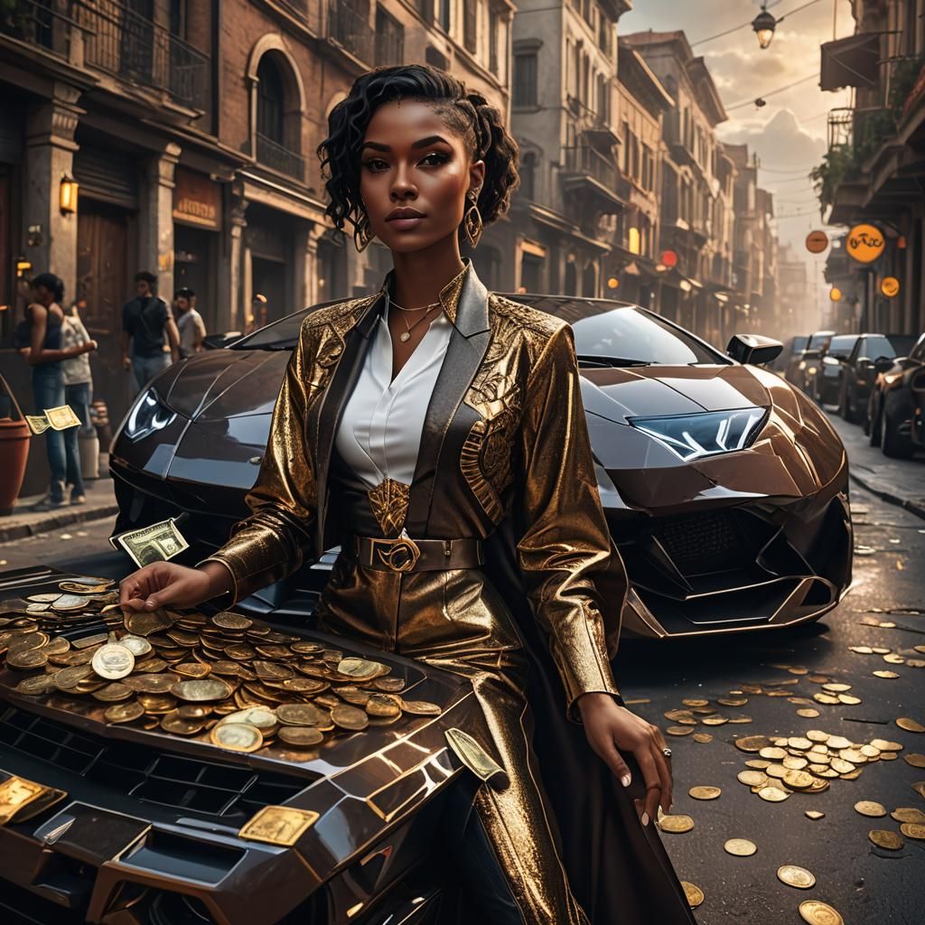 Brown Skin Baddie on Lamborghini: Matte Painting