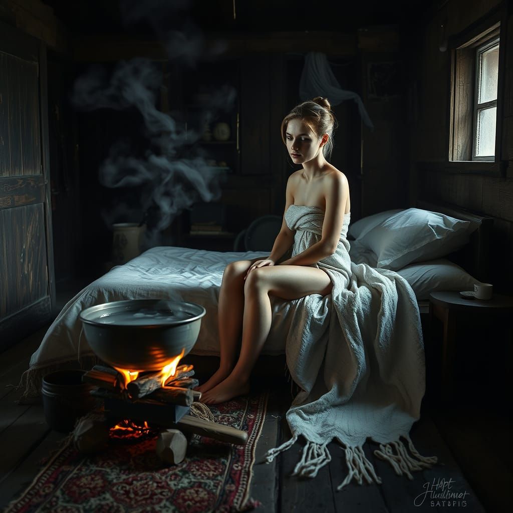 Woman Cleansing in Old Stable HDR