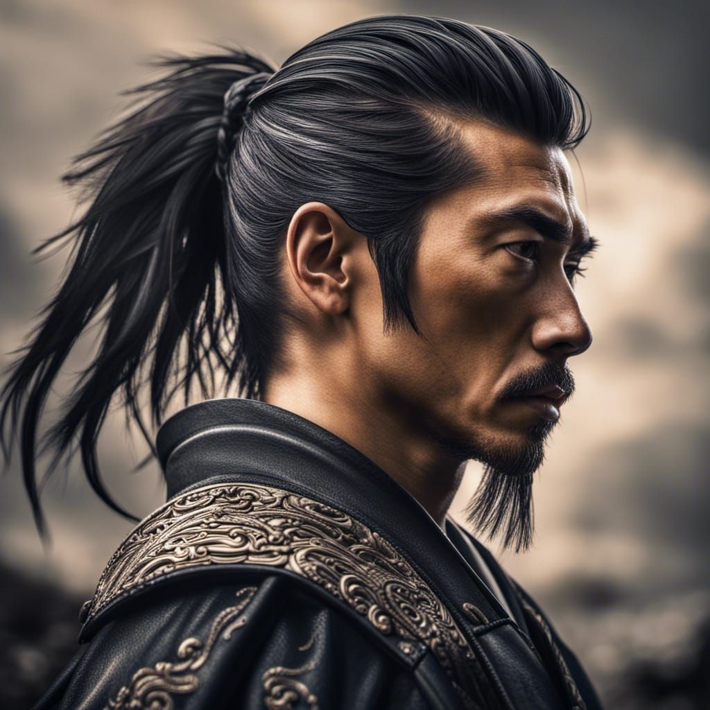 Elegant Samurai Hairstyle in Hyperrealistic Detail