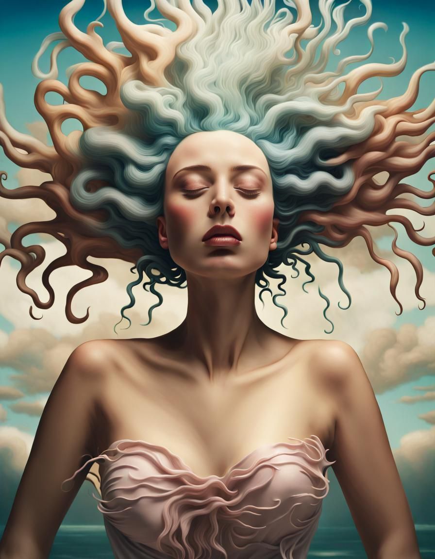 Surreal Dreamer: Voluptuous Lady in a Melting Dreamscape