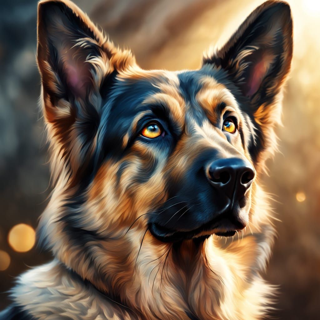 Hyper-Realistic Portrait of a German Shepherd with Big Gold ...