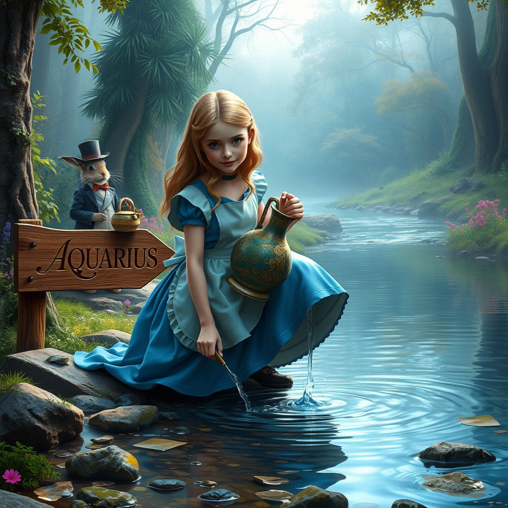 Alice in Wonderland Collecting Water, Hyperrealistic Splash ...