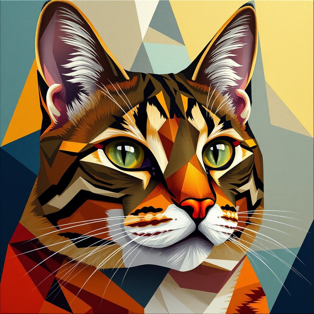 Angular Cubist Portrait of a Bobcat