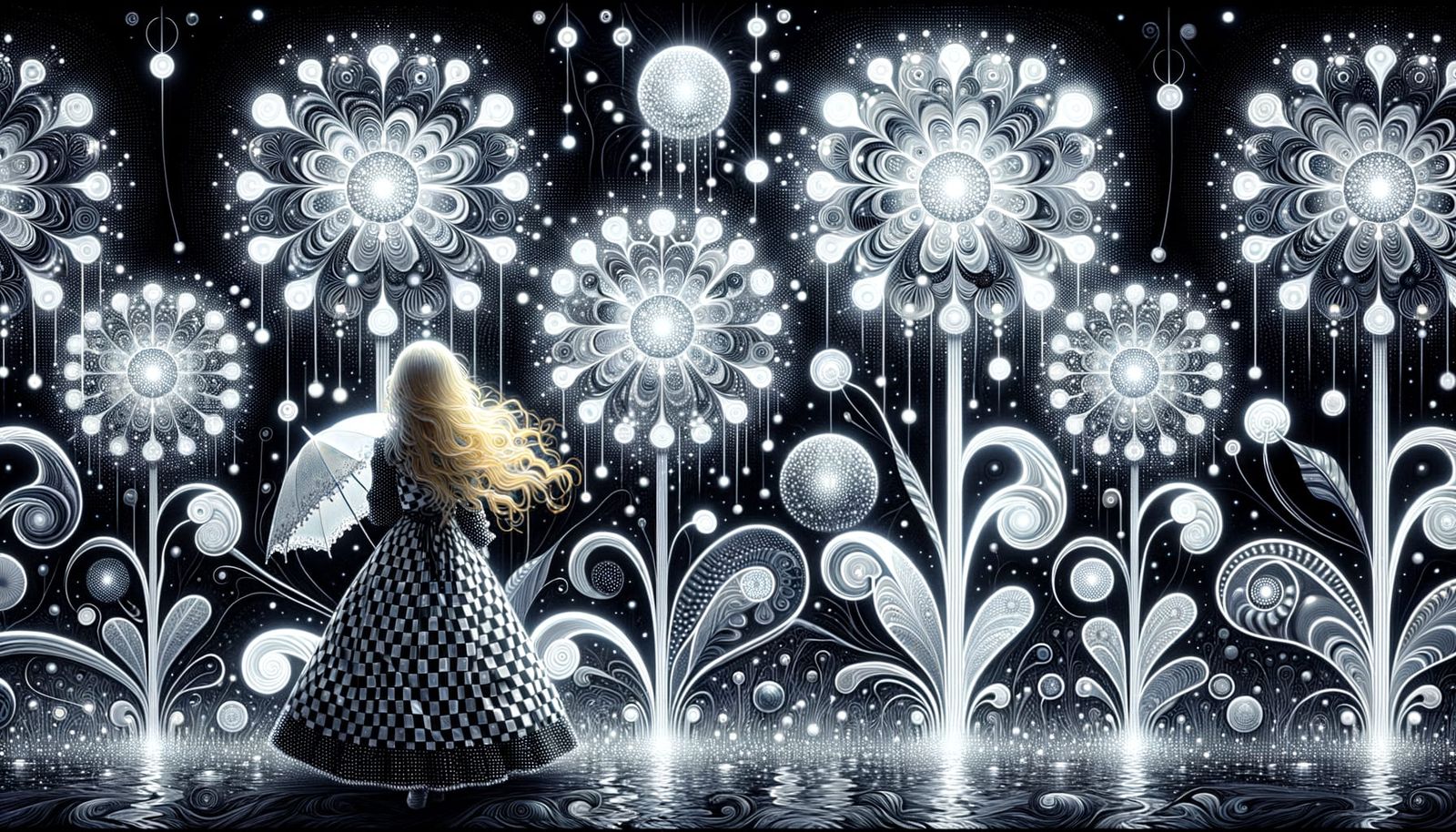 Ethereal Pre-Raphaelite Goddess with Iridescent Dandelions