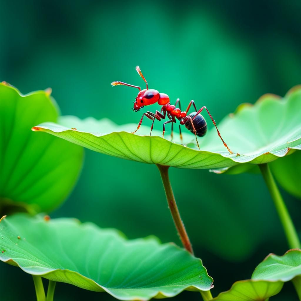 Ant Carrying Lotus Leaf: Microphotograph